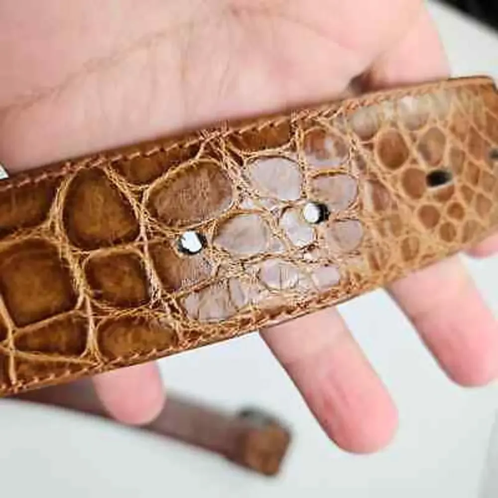 Vintage Ralph Lauren Alligator Leather & Sterling Silver‎ Belt 2268 Men 30 Brown